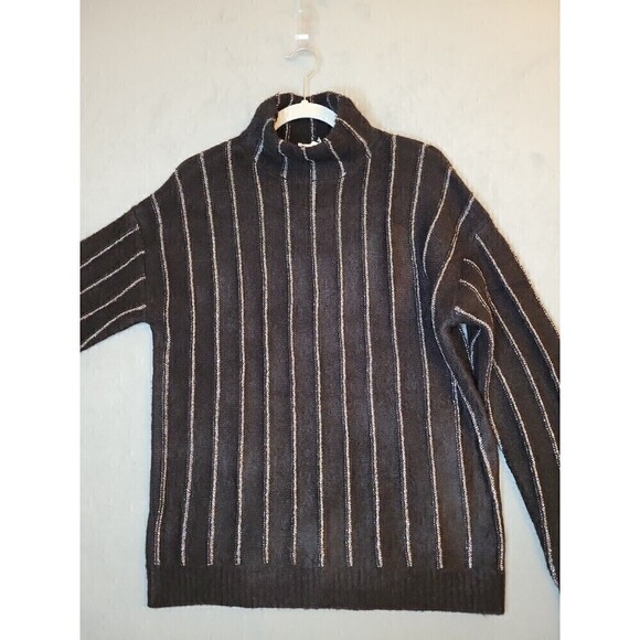 Hem & Thread Sparkle Black Turtleneck Striped Sweater Holiday SOFT, Size L, NEW! - Picture 1 of 13
